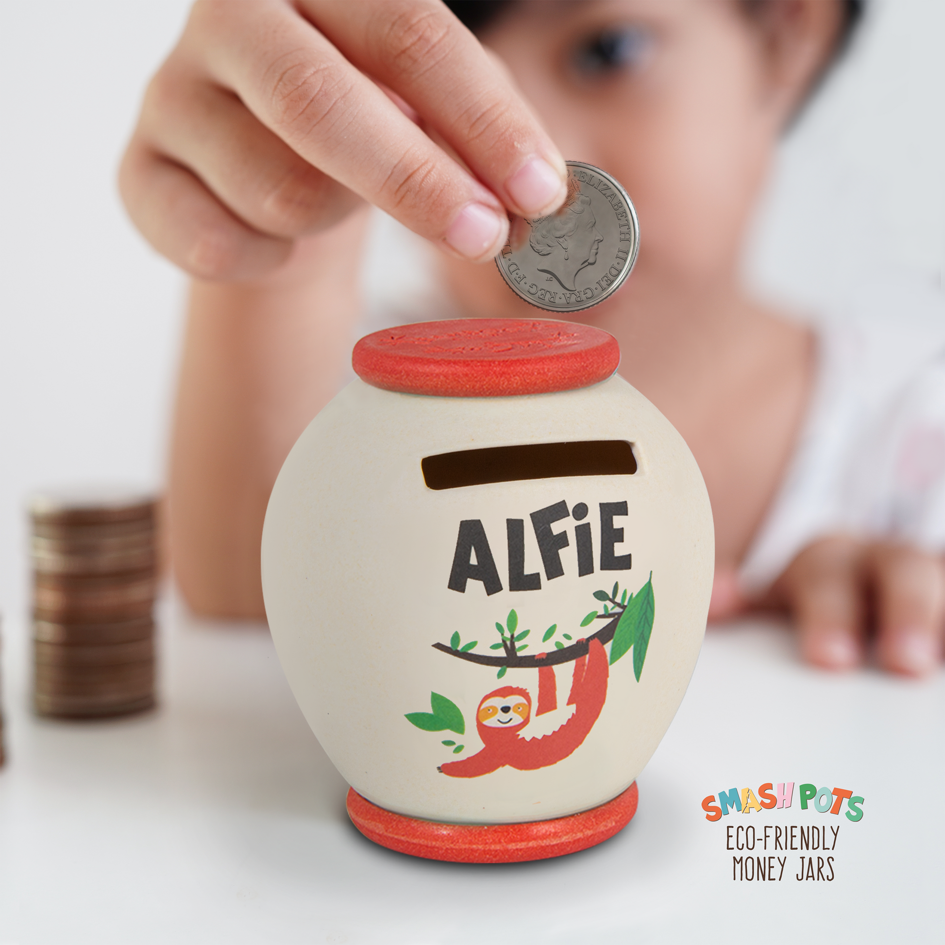 Alfie single use Smash Pot with colourful image. Pot can be composted after use.