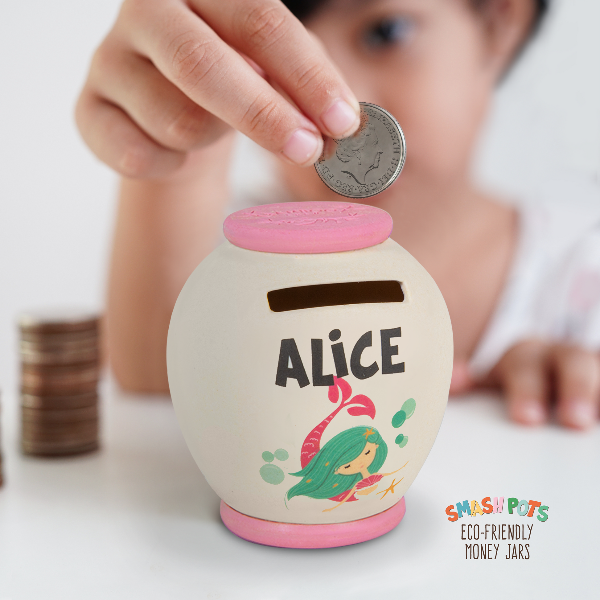 Alice single use Smash Pot with colourful image. Pot can be composted after use.