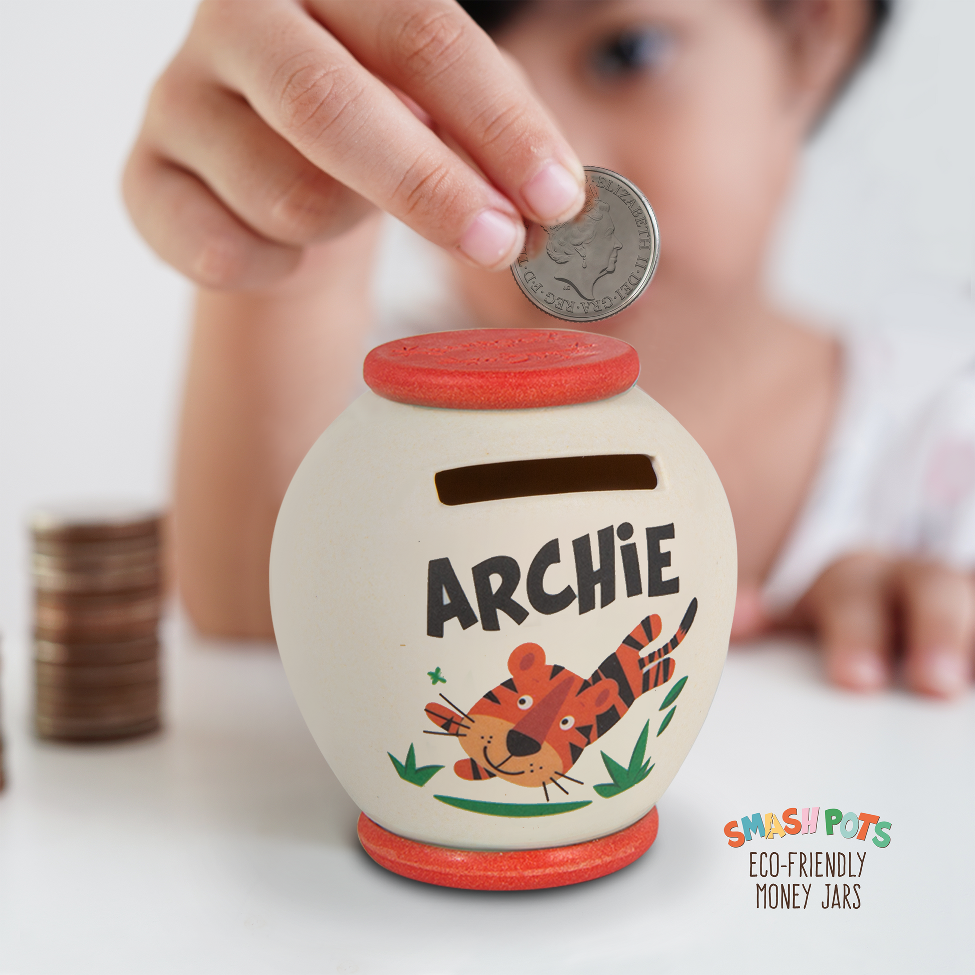 Archie single use Smash Pot with colourful image. Pot can be composted after use.