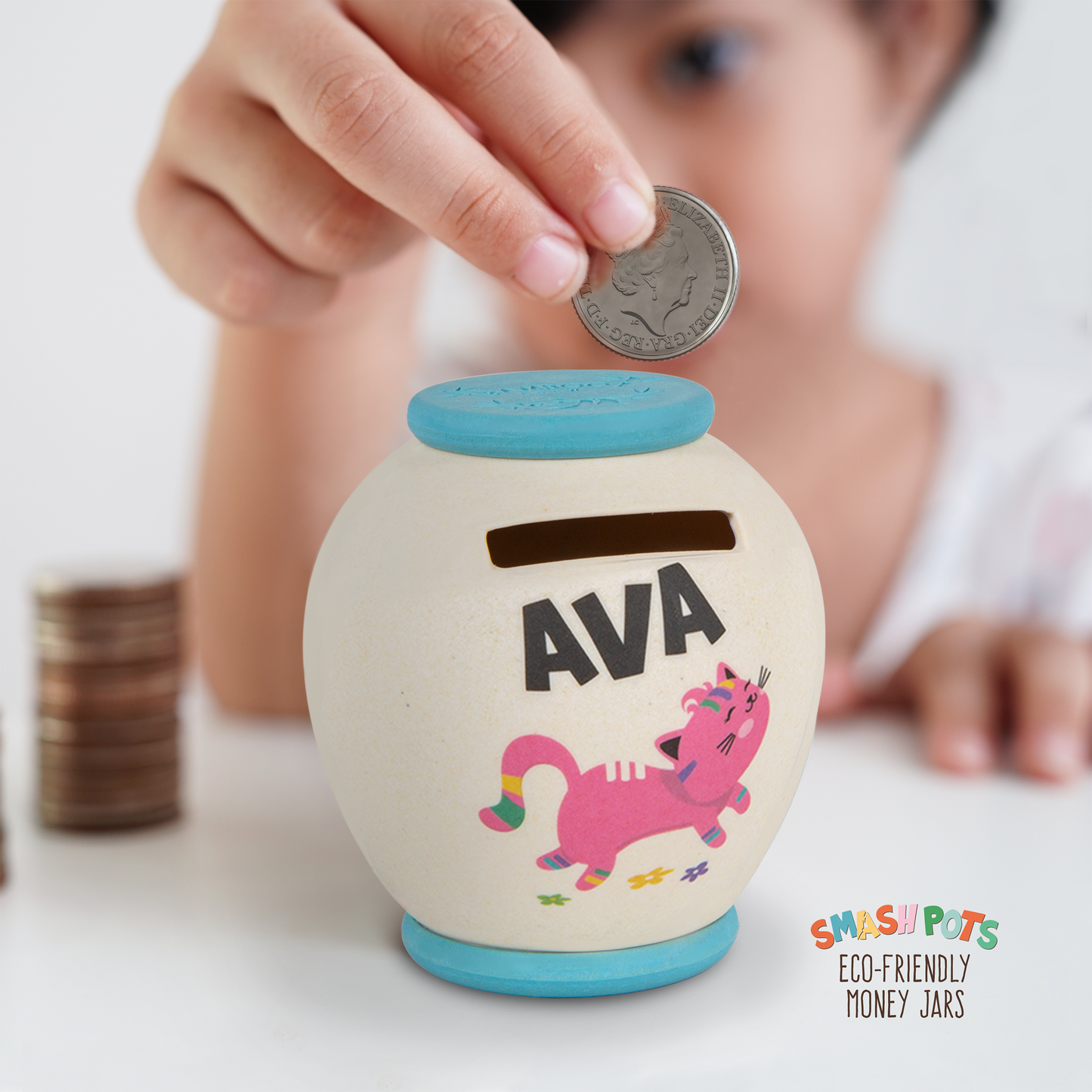 Ava single use Smash Pot with colourful image. Pot can be composted after use.