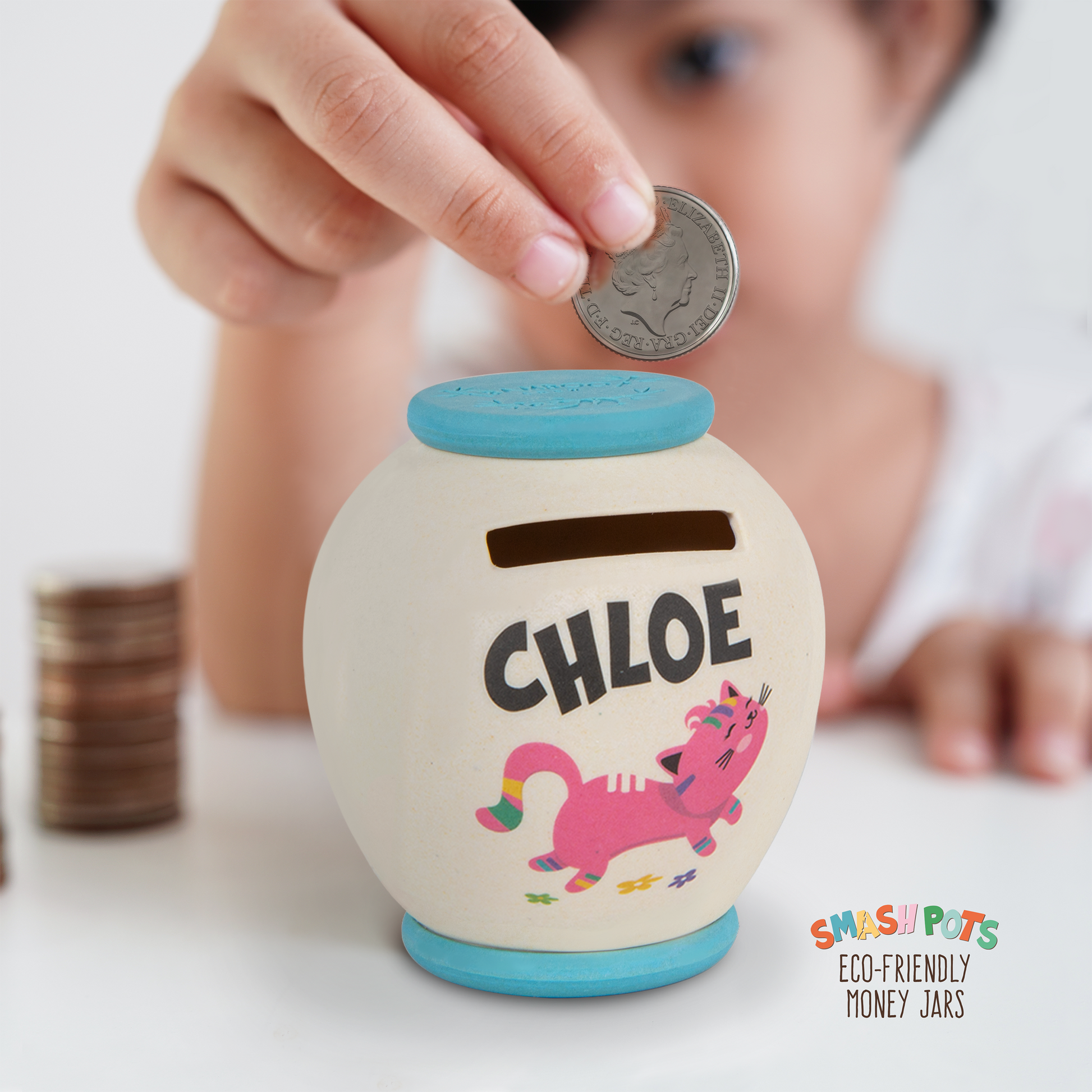 Chloe single use Smash Pot with colourful image. Pot can be composted after use.