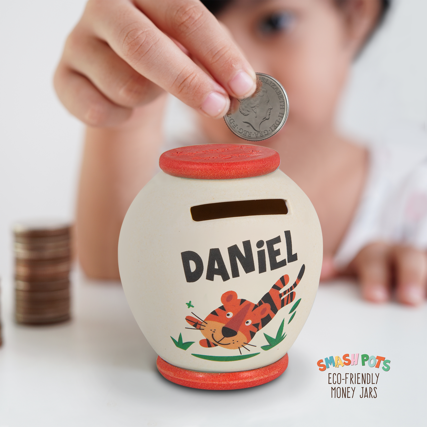 Daniel single use Smash Pot with colourful image. Pot can be composted after use.