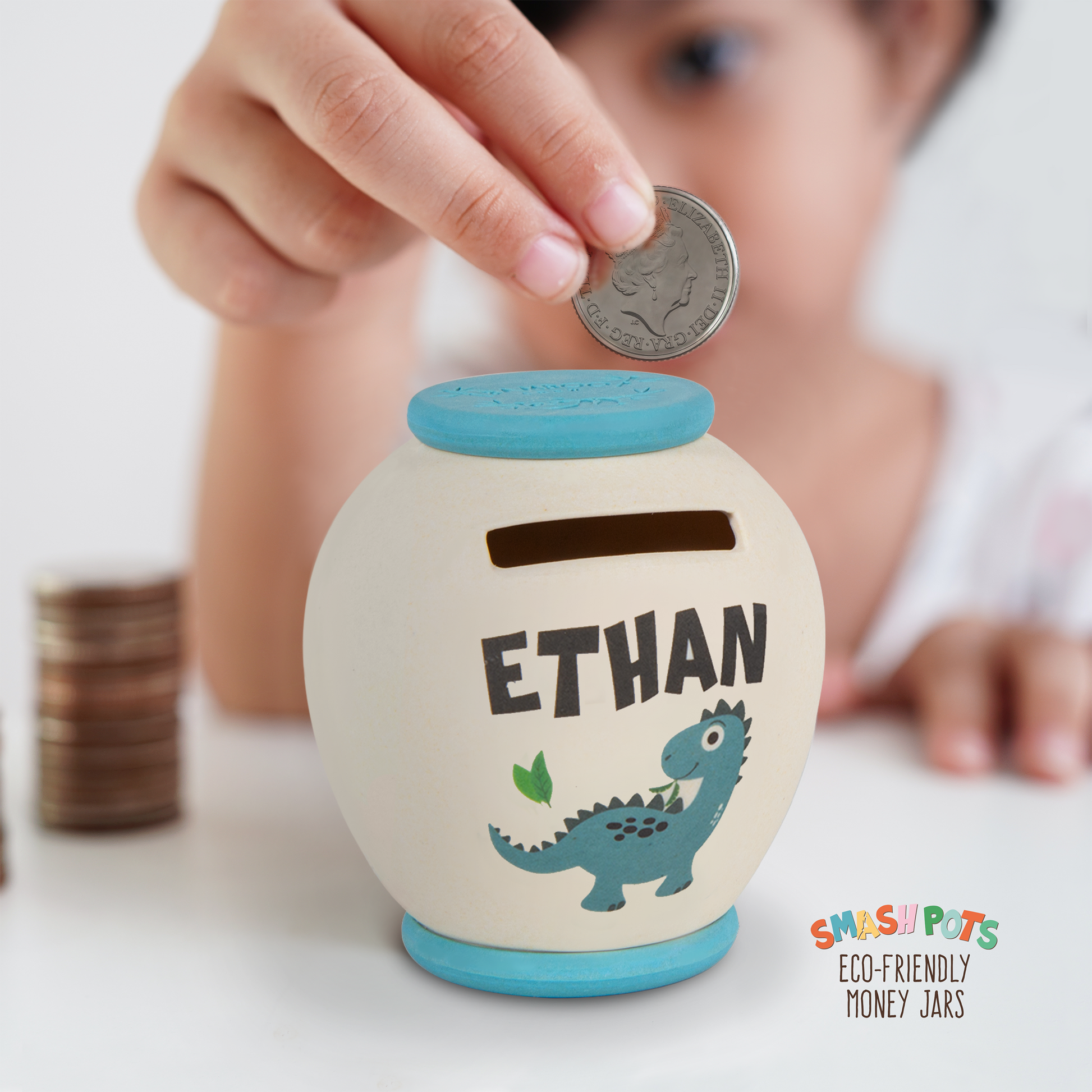 Ethan single use Smash Pot with colourful image. Pot can be composted after use.