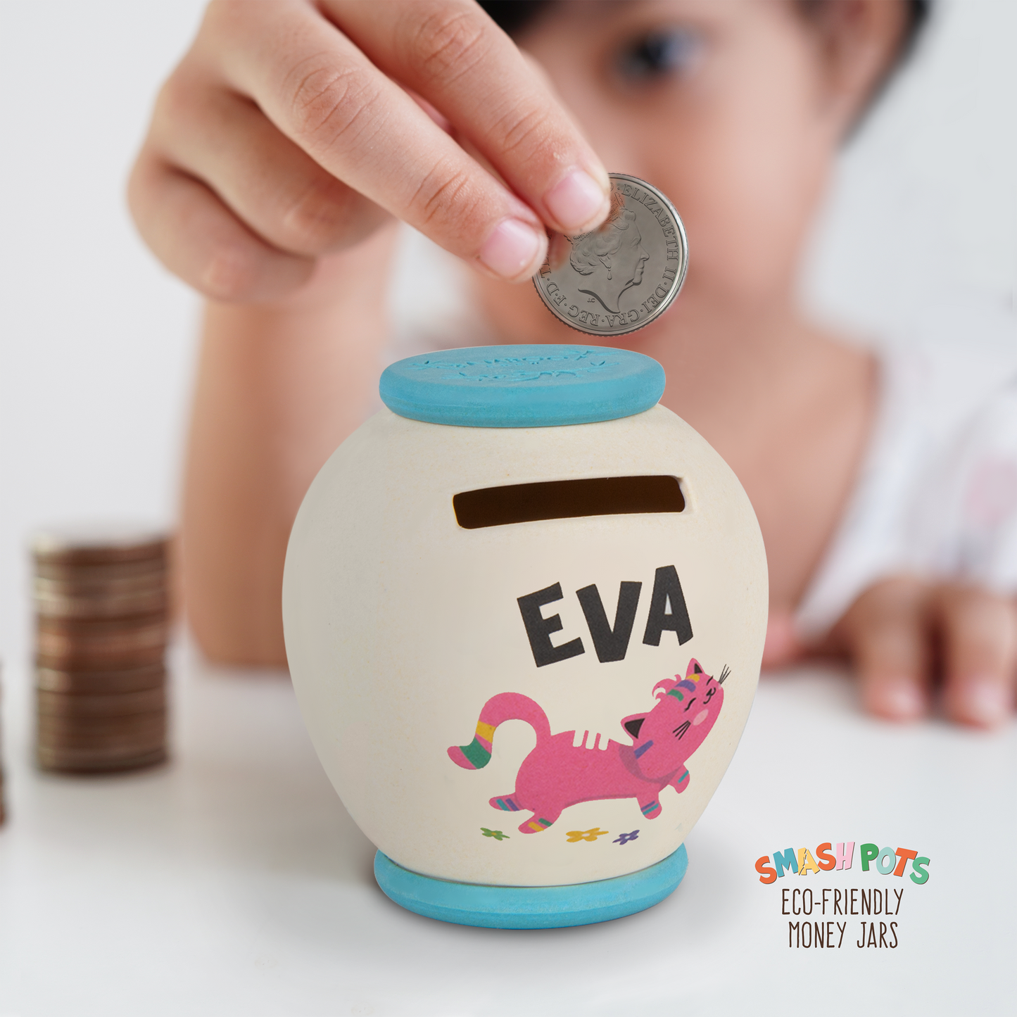 Eva single use Smash Pot with colourful image. Pot can be composted after use.