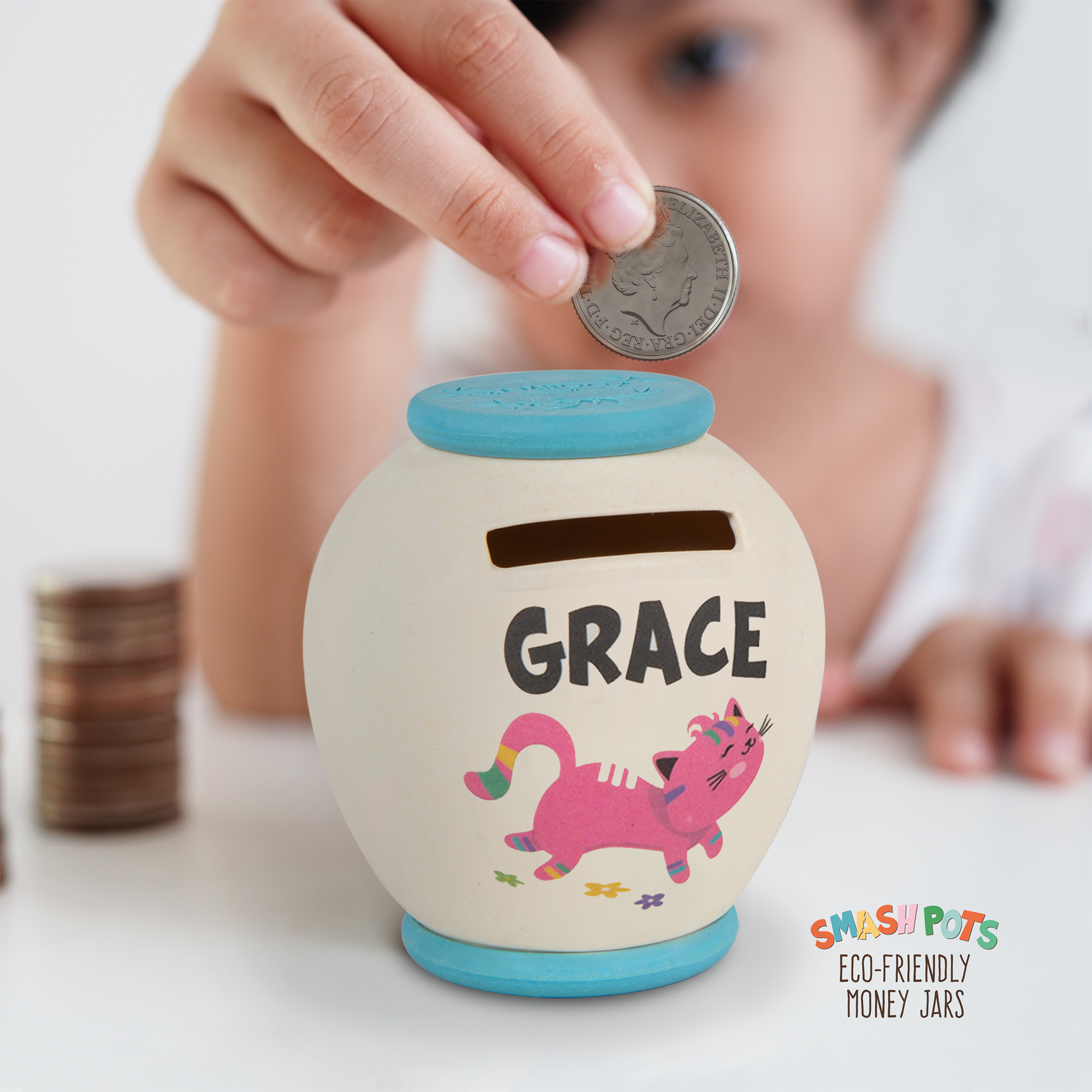 Grace single use Smash Pot with colourful image. Pot can be composted after use.