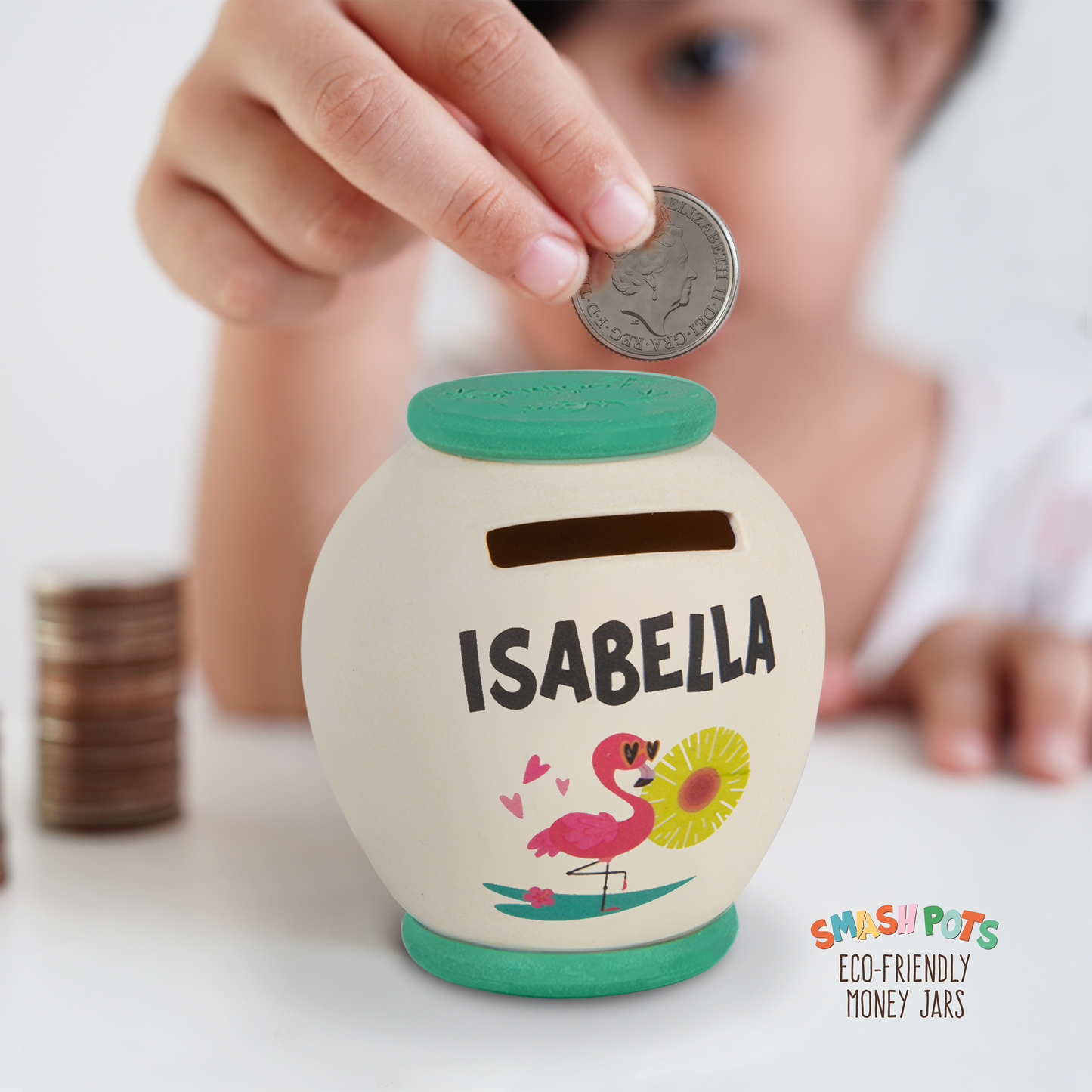 Isabella single use Smash Pot with colourful image. Pot can be composted after use.