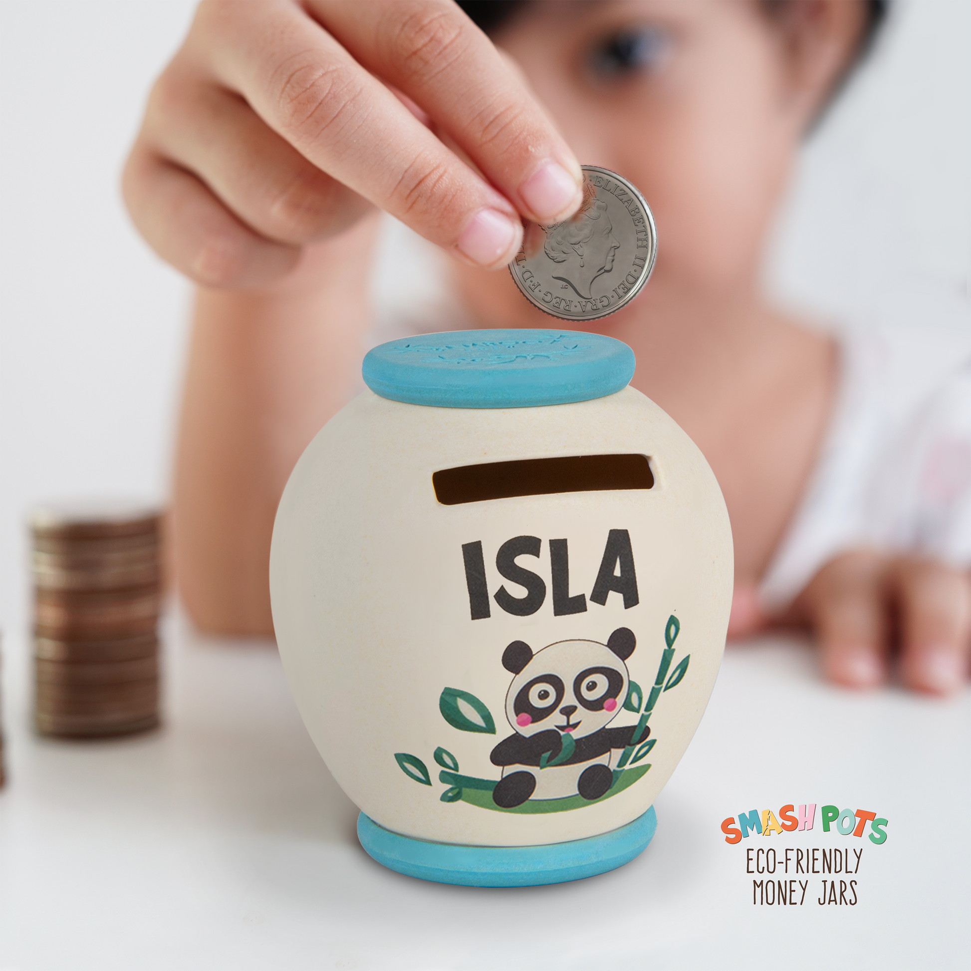 Isla single use Smash Pot with colourful image. Pot can be composted after use.