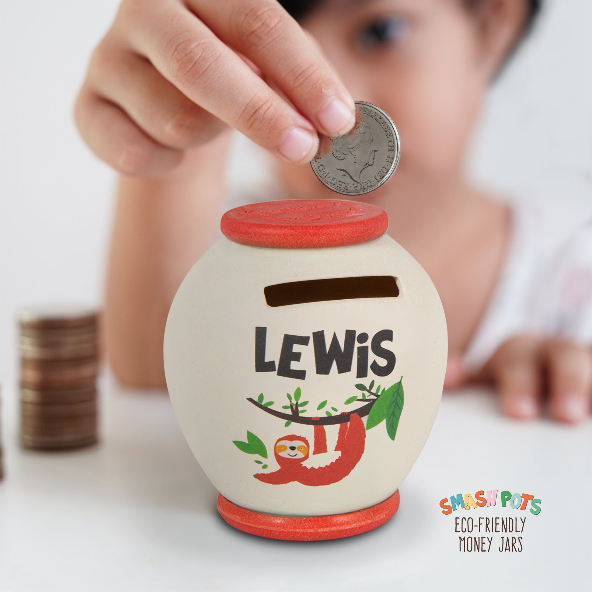 Lewis single use Smash Pot with colourful image. Pot can be composted after use.