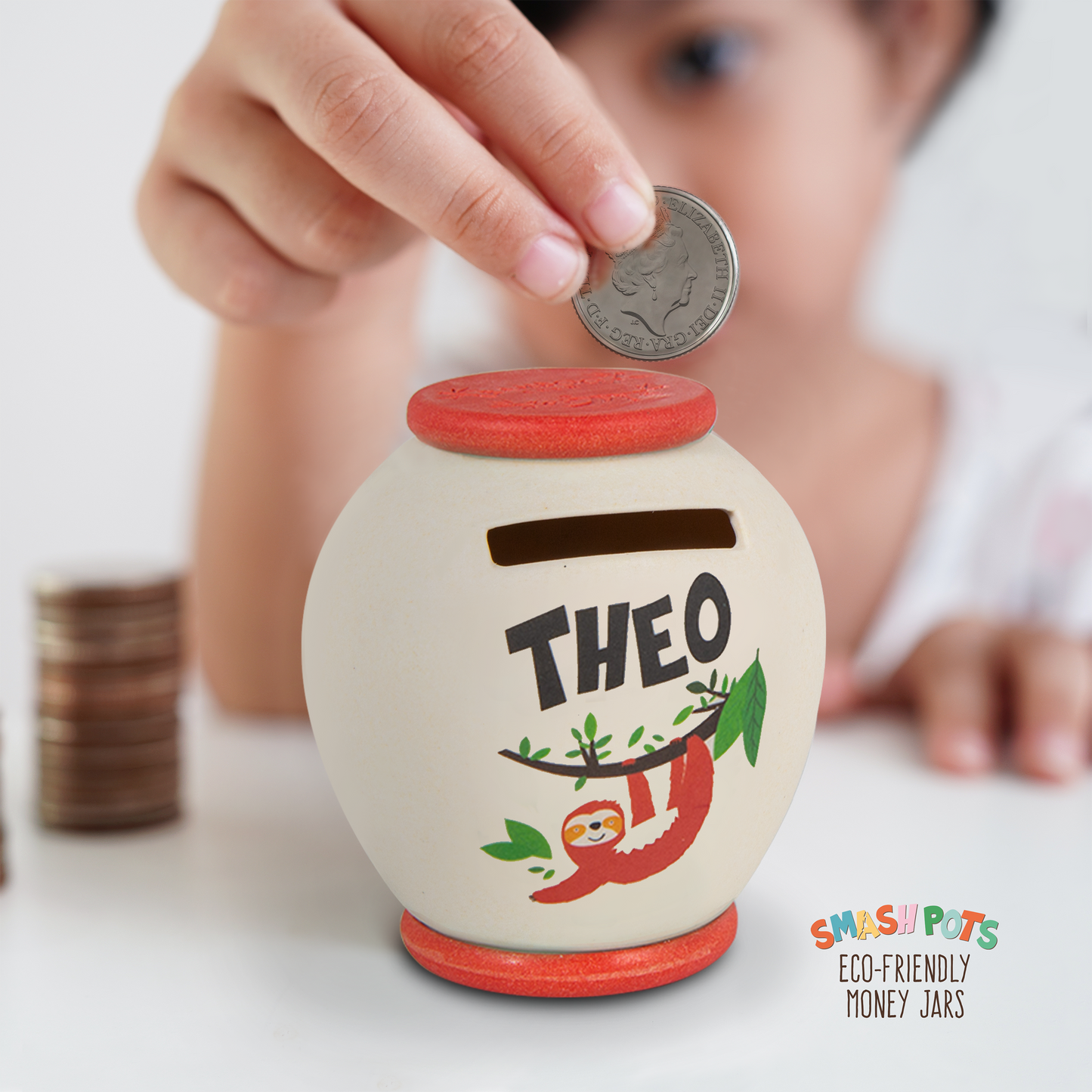 Theo single use Smash Pot with colourful image. Pot can be composted after use.