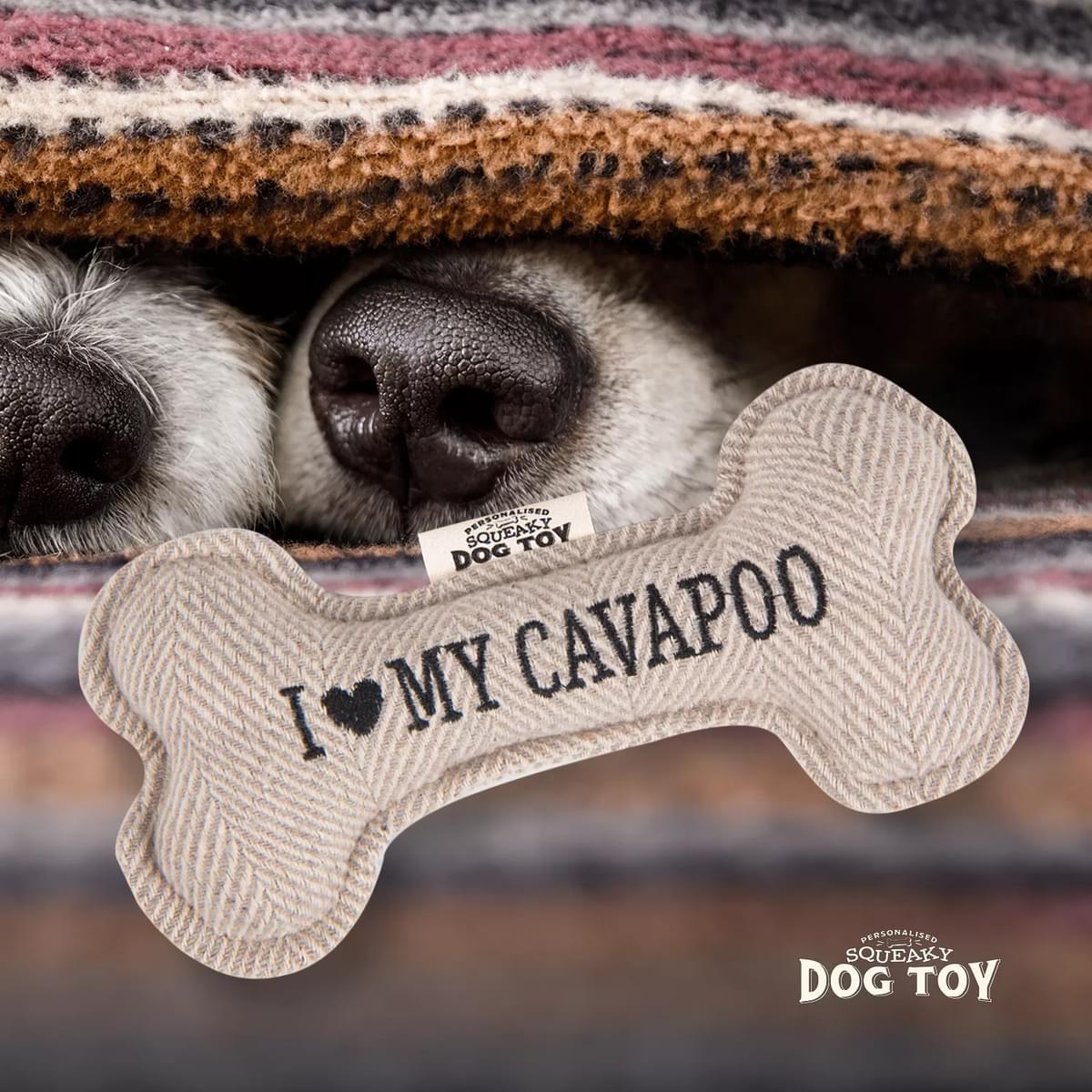 Bone shaped Squeaky Dog Toy with - I Love My Cavapoo.