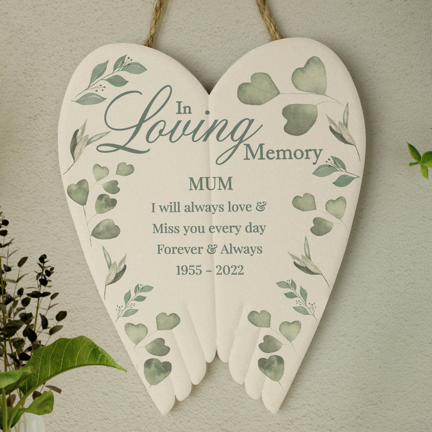 Personalised In Loving Memory Ceramic Wings Hanging Plaque