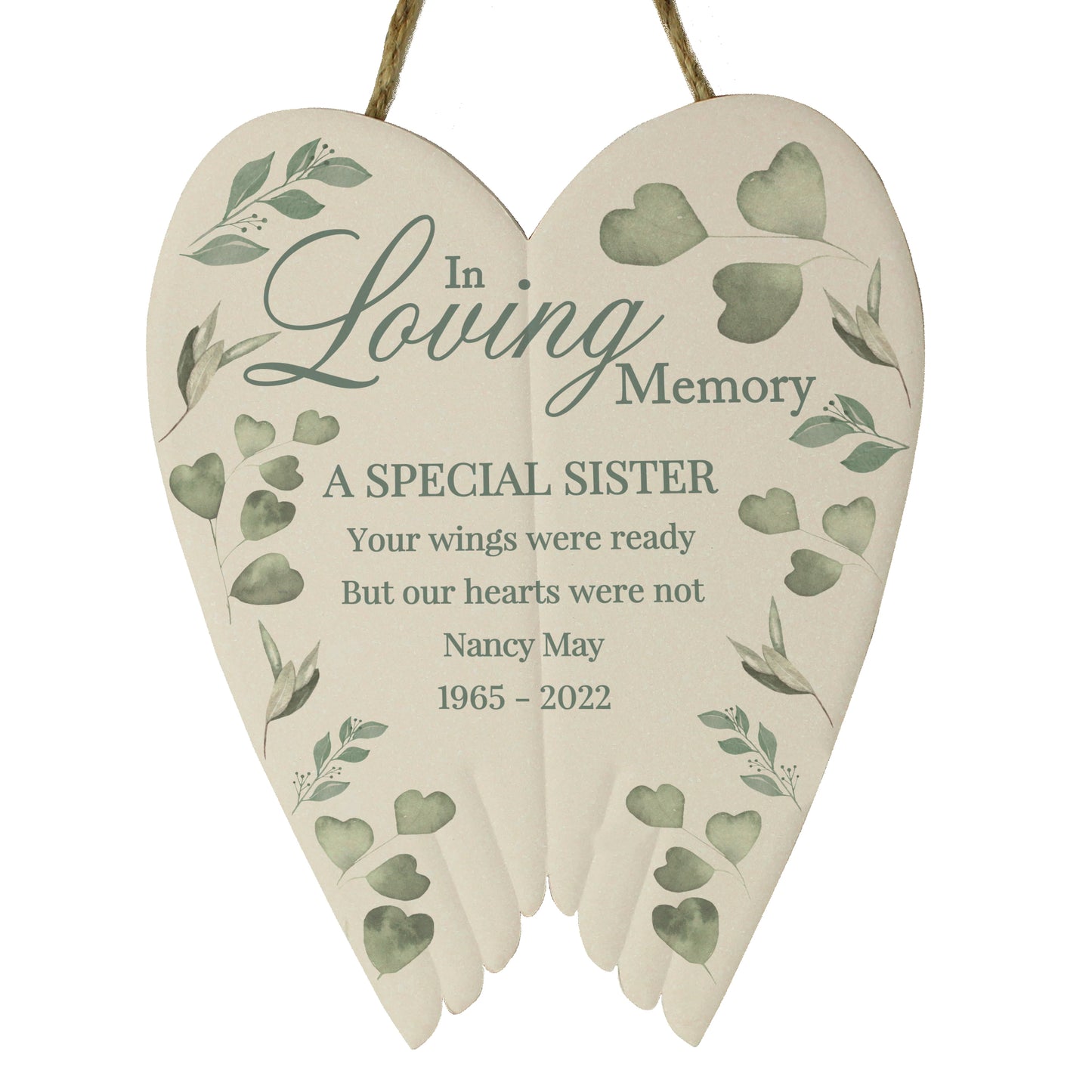 Personalised In Loving Memory Ceramic Wings Hanging Plaque