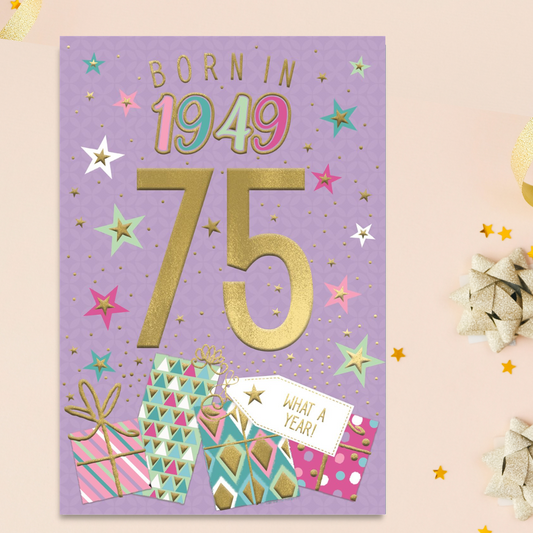 75th Birthday Card - Born In 1949 Congratulations Lilac