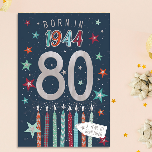 80th Birthday Card - Born In 1944 What A Year Blue