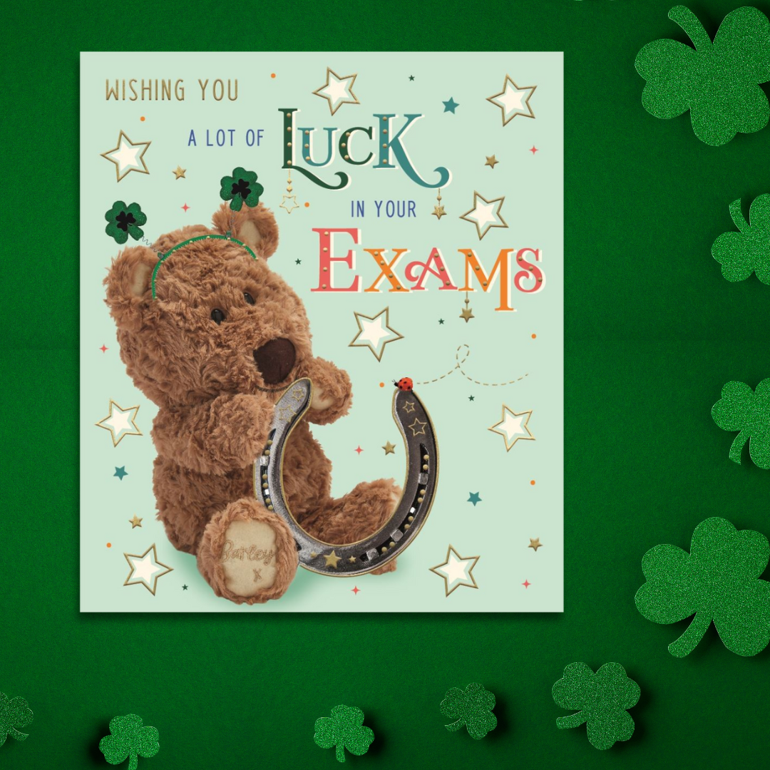 Good Luck In Your Exams Card - Barley Bear & Horseshoe