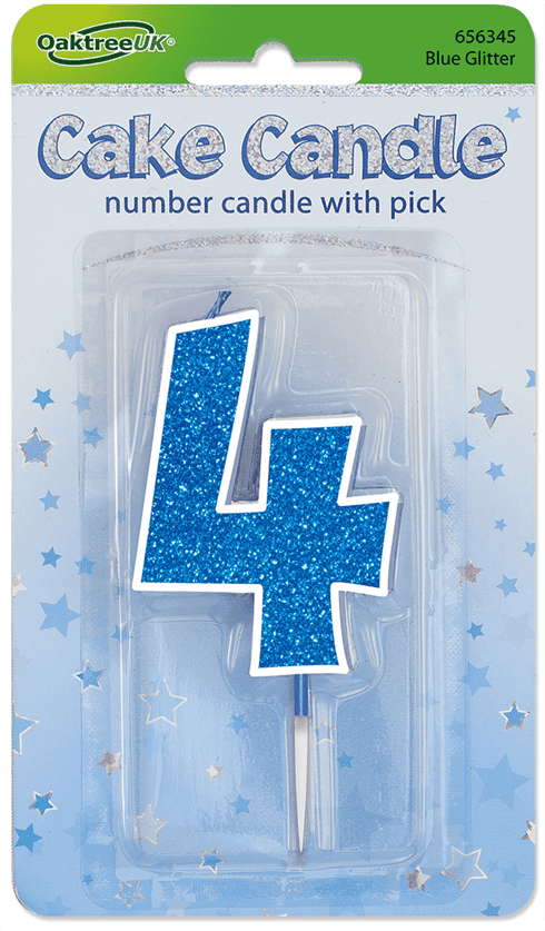 Blue Glitter Candle - Number 4