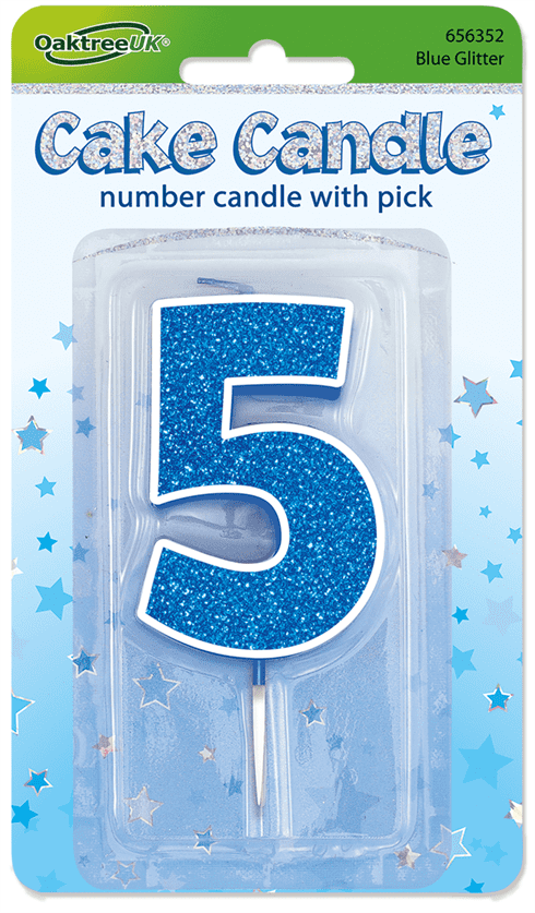 Blue Glitter Candle - Number 5