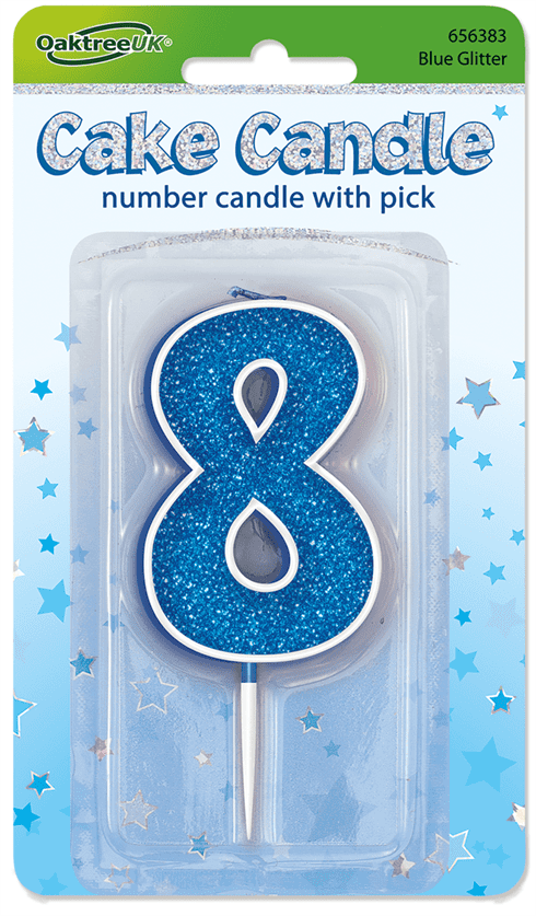 Blue Glitter Candle - Number 8