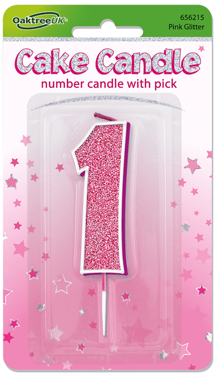 Pink Glitter Candle - Number 1