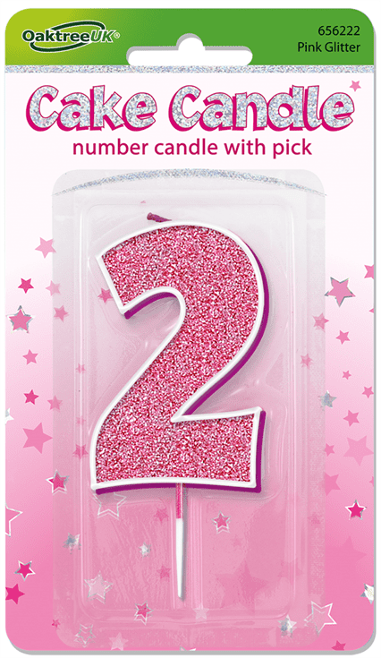 Pink Glitter Cake Candle - Number 2