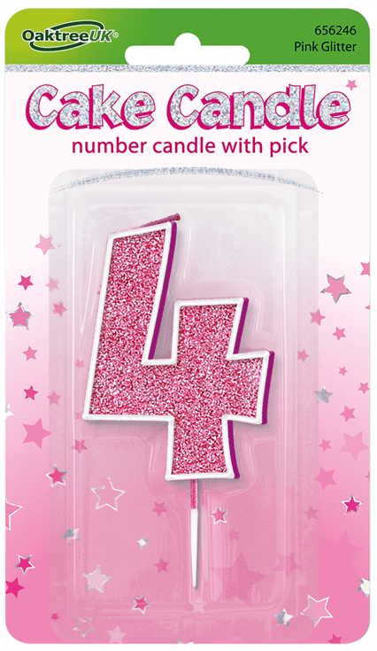 Pink Glitter Candle - Number 4