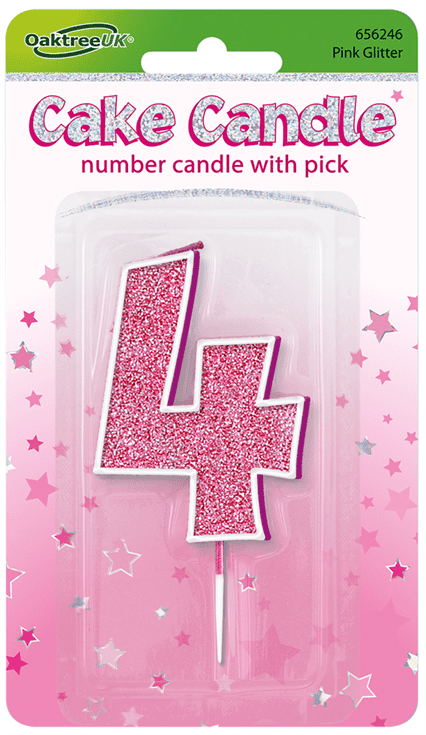 Pink Glitter Cake Candle - Number 4