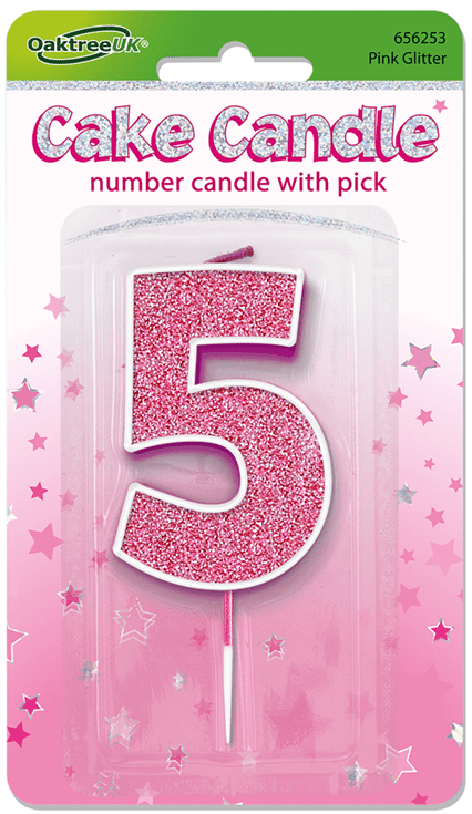 Pink Glitter Candle - Number 5