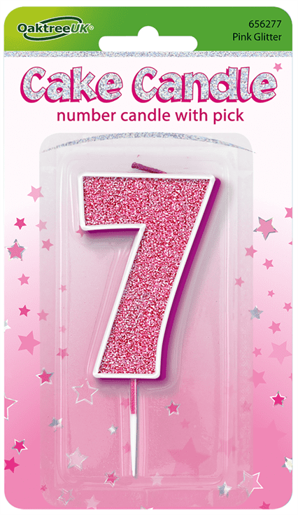 Pink Glitter Candle - Number 7