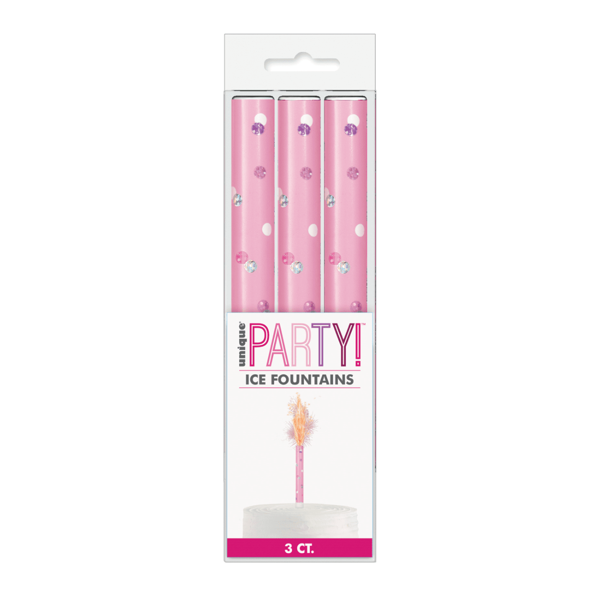 Pink Glitz Ice Fountain Cake Candles - Pack of 3