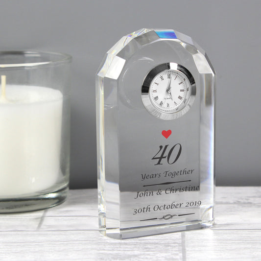 Ruby 40th Anniversary - Personalised Crystal Clock