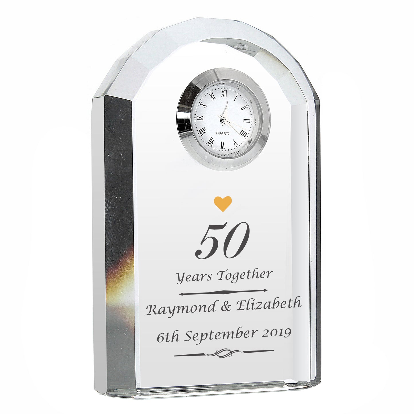 Golden 50th Anniversary Gift - Personalised Crystal Clock