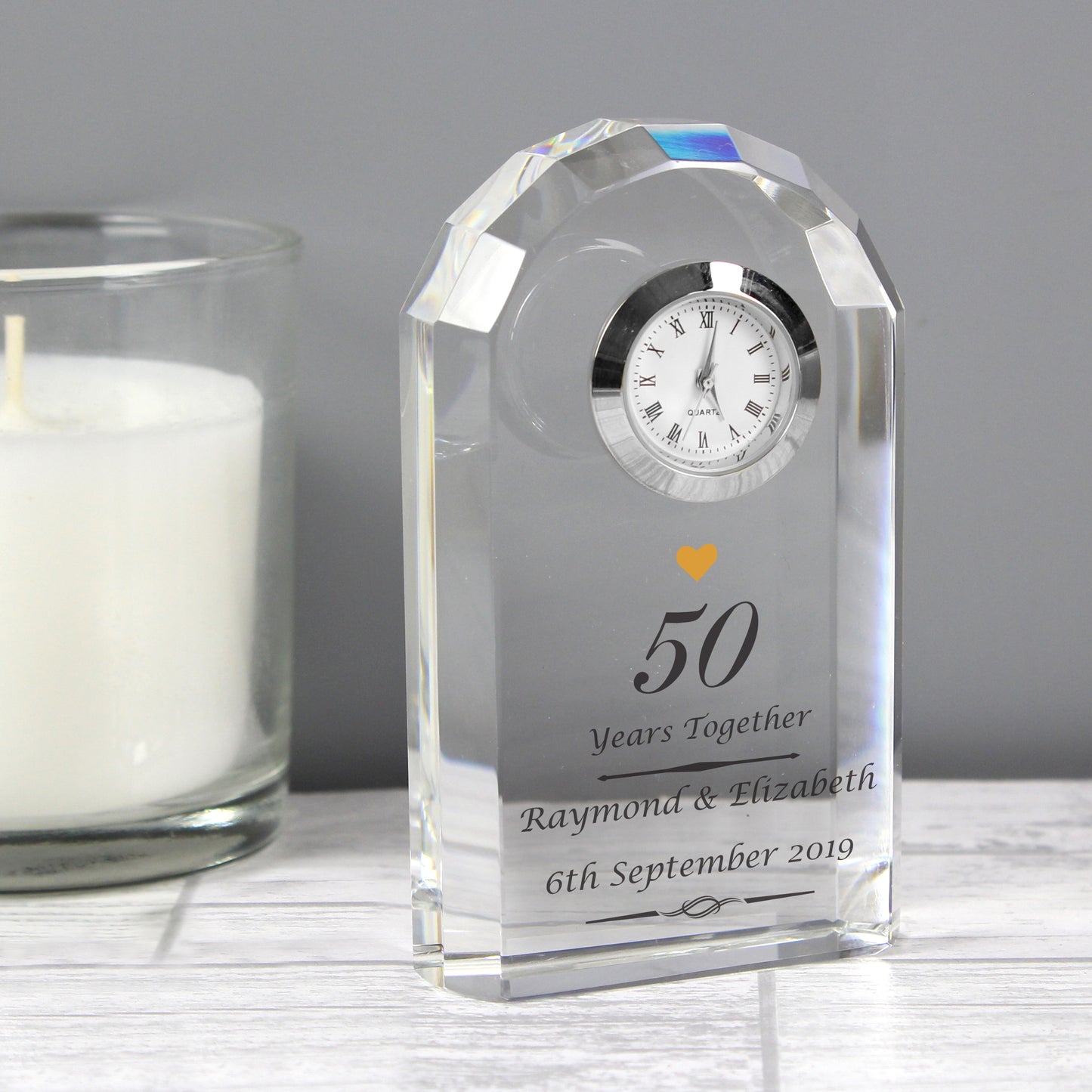 Golden 50th Anniversary Gift - Personalised Crystal Clock