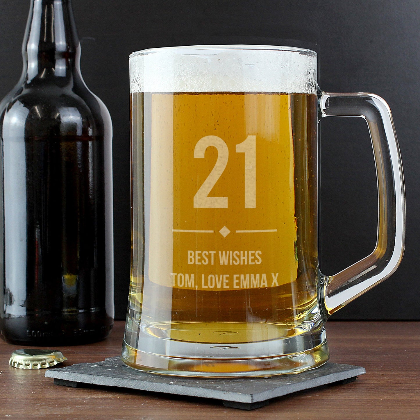 Personalised 21st Glass Pint Stern Tankard