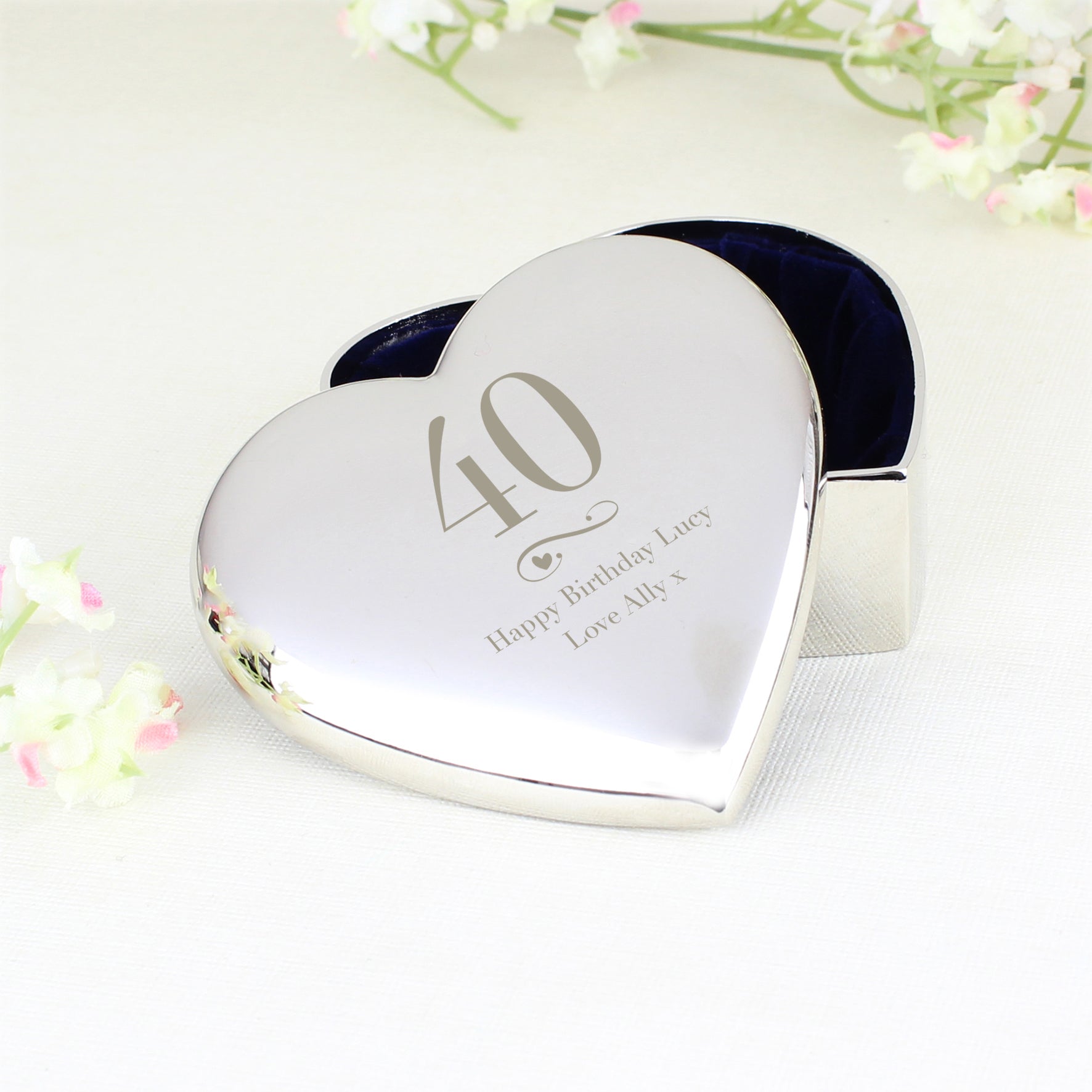 Personalised 40th Birthday Heart Trinket Box