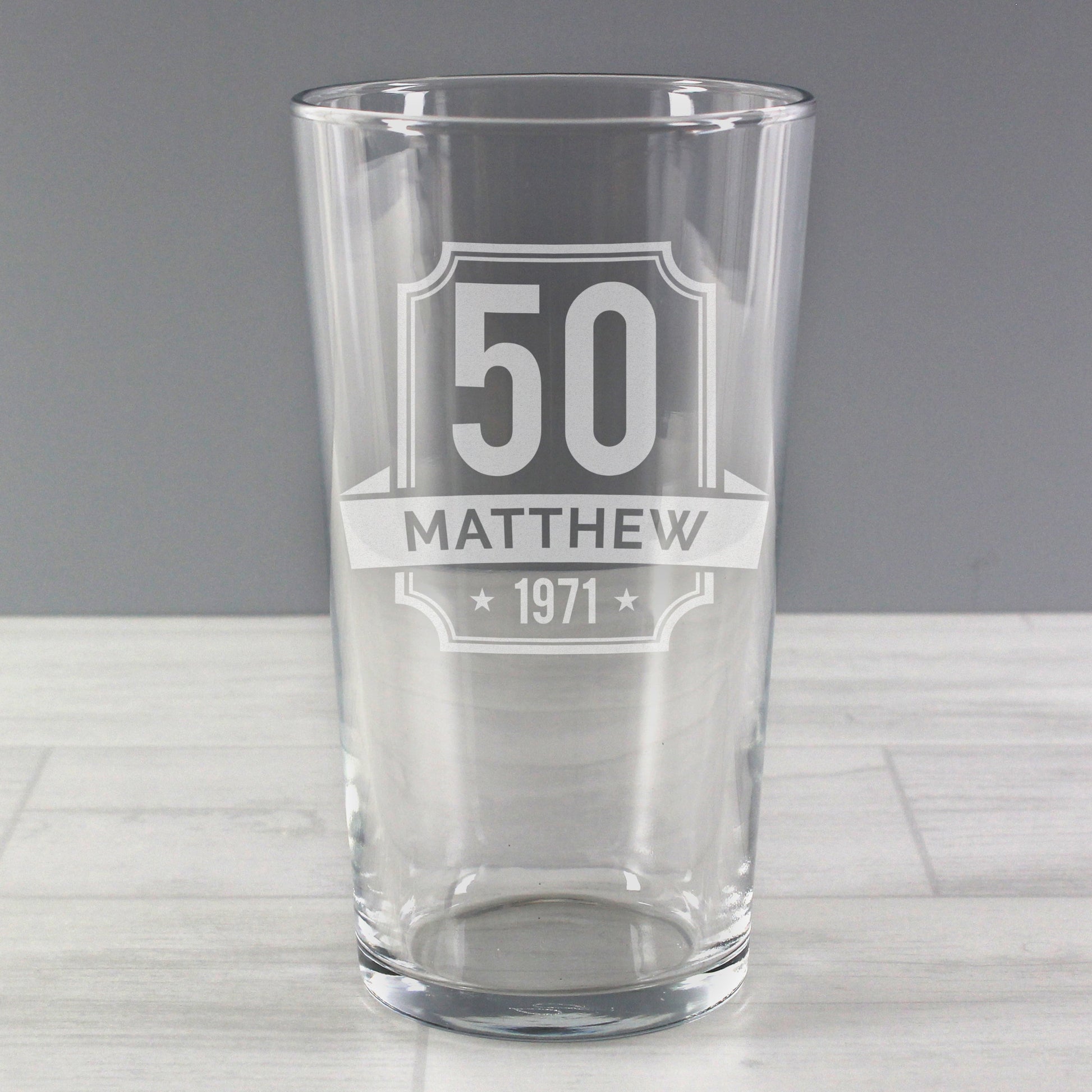 Personalised Name 50th Birthday Pint Glass