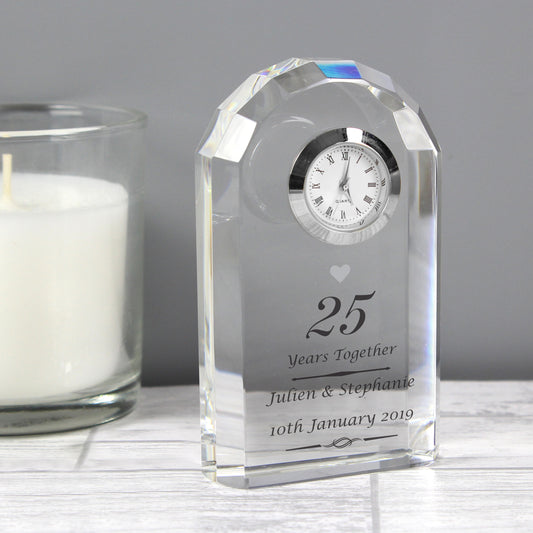Silver 25th Anniversary - Personalised Crystal Clock