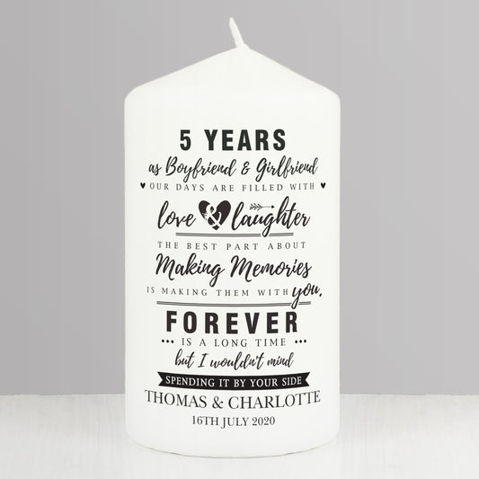 5th Anniversary Gift - Personalised Pillar Candle