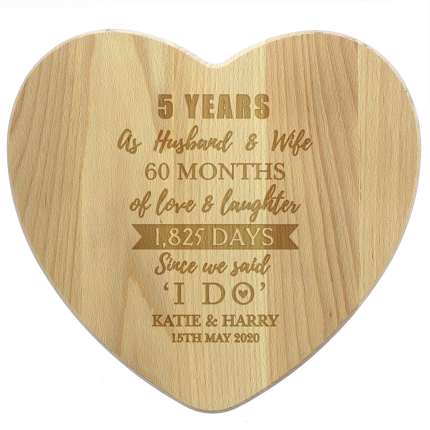 5th Anniversary Gift - Personalised Wood Heart Chopping Board