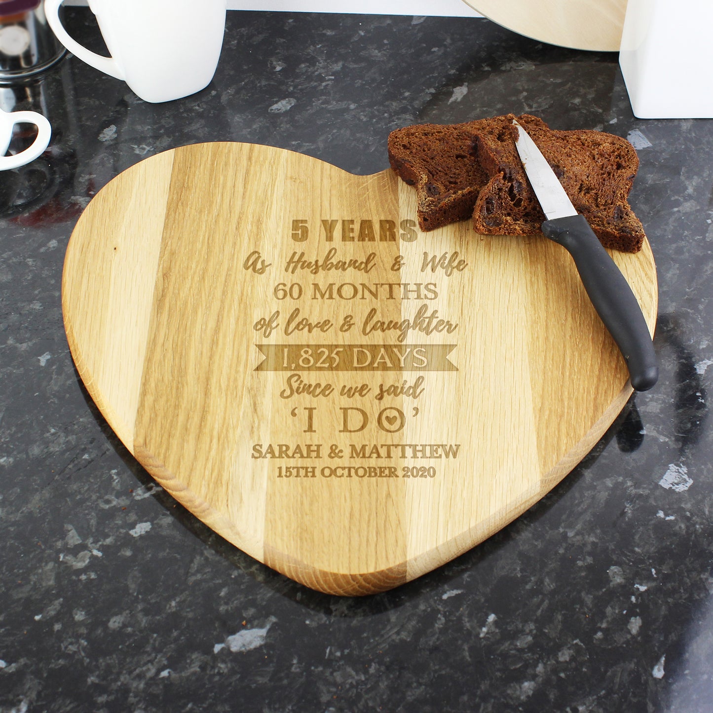 5th Anniversary Gift - Personalised Wood Heart Chopping Board