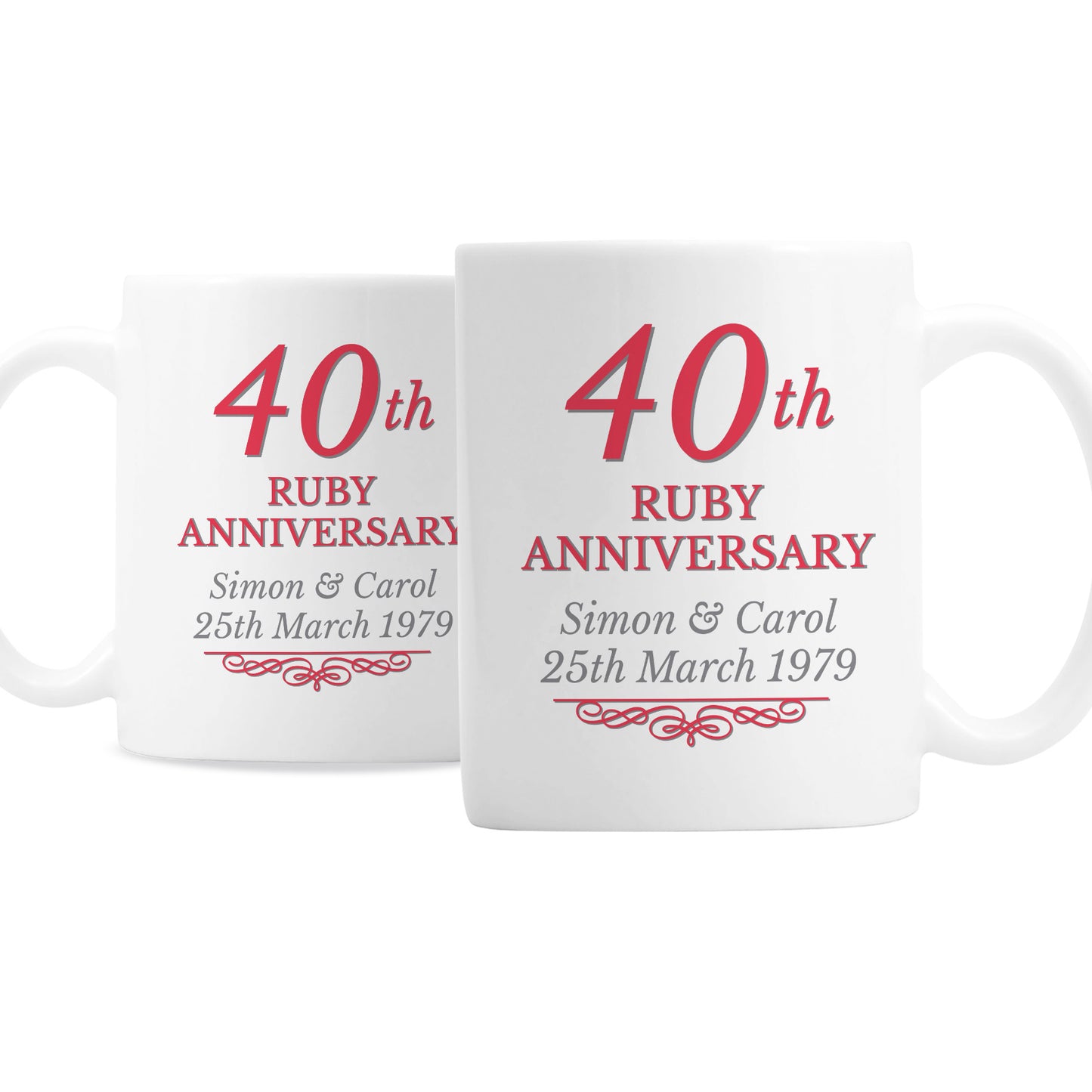 Ruby 40th Anniversary Gift - Personalised Mug Set