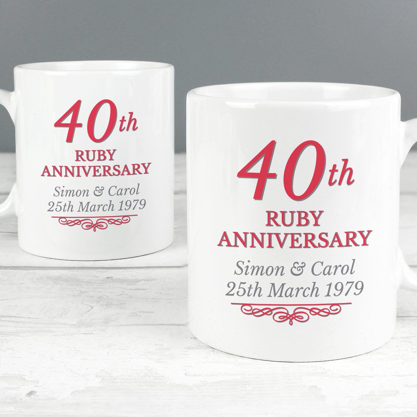 Ruby 40th Anniversary Gift - Personalised Mug Set