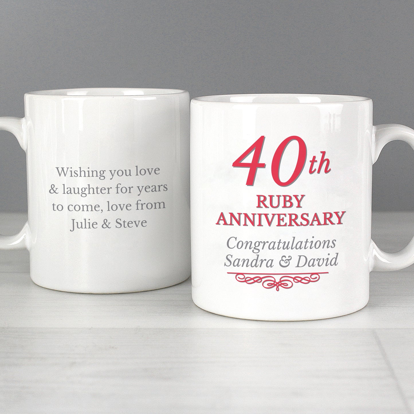 Ruby 40th Anniversary Gift - Personalised Mug Set