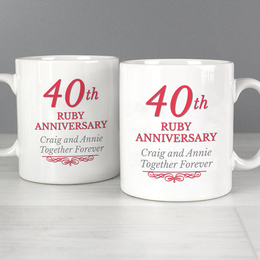 Ruby 40th Anniversary - Personalised Mug Set