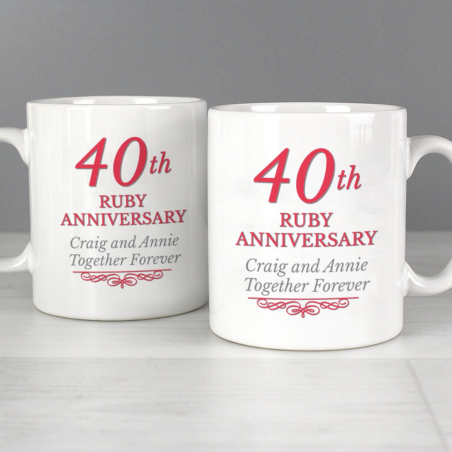 Ruby 40th Anniversary Gift - Personalised Mug Set