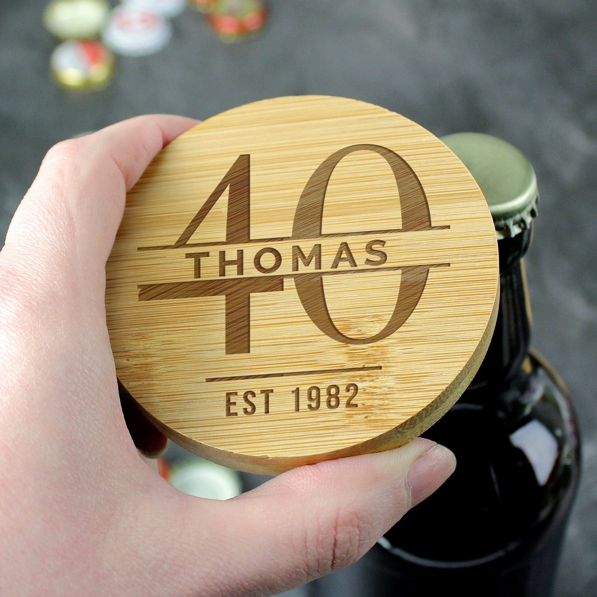 Personalised 40th Bamboo Bottle Opener & Coaster