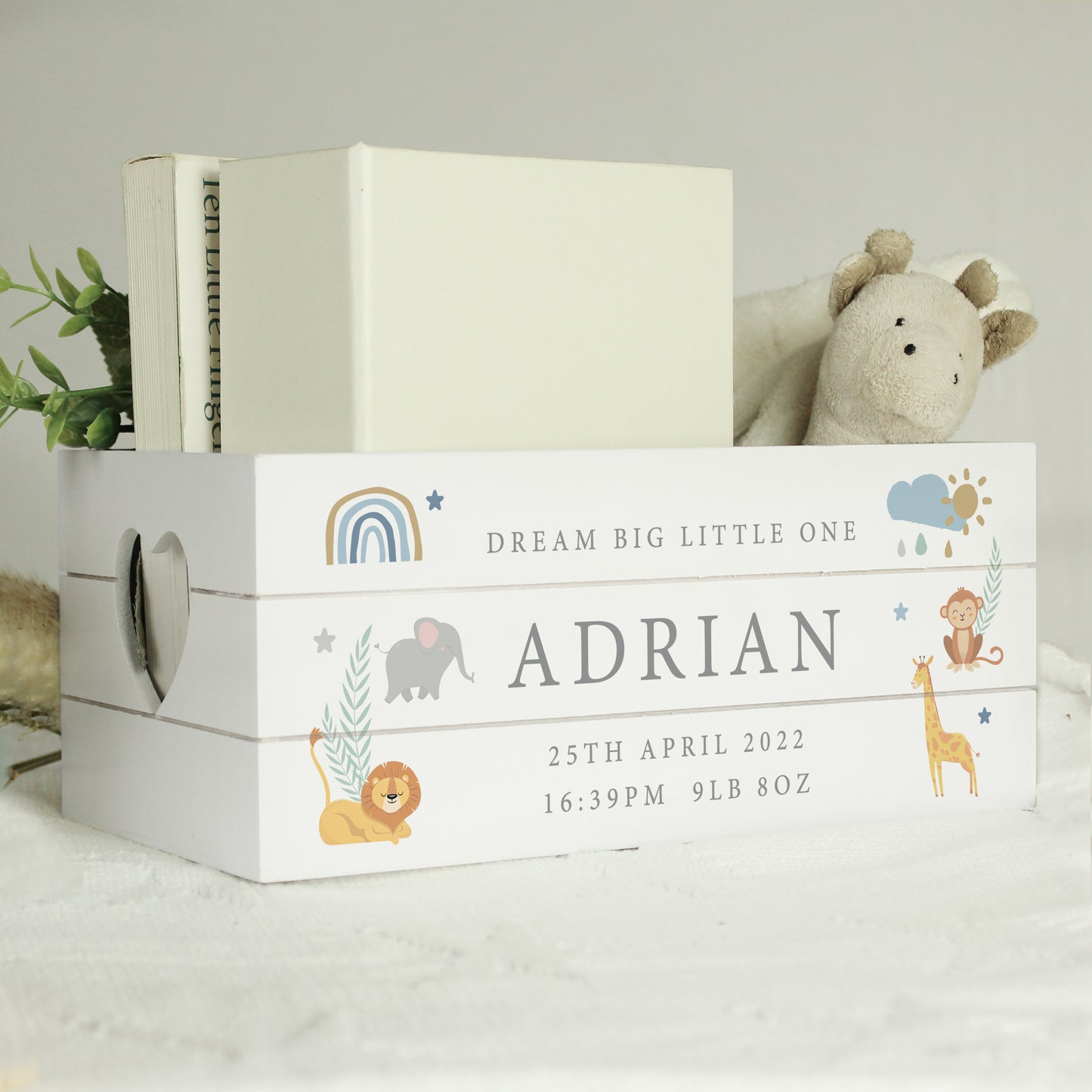 Personalised Safari Animals White Wooden Crate