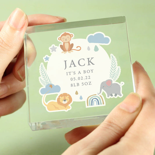 Baby Gift - Personalised Safari Animals Crystal Token