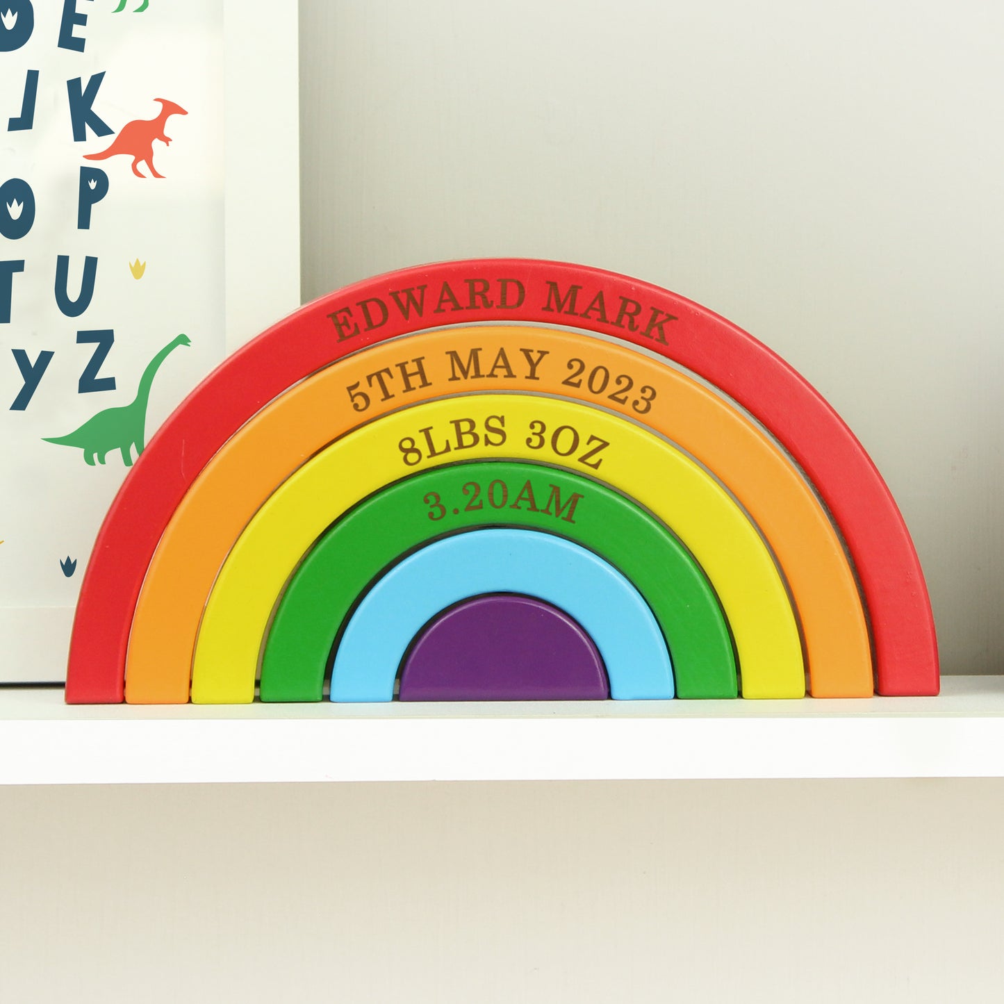 Personalised Wooden Rainbow Stacker Baby Toy