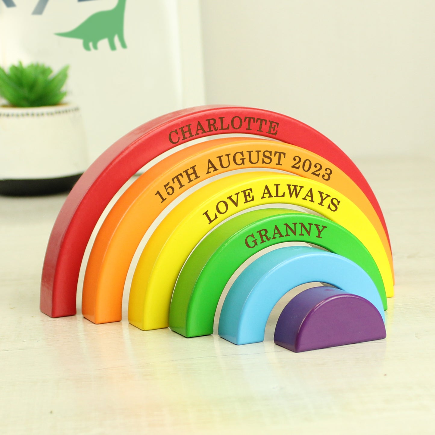 Personalised Wooden Rainbow Stacker Baby Toy