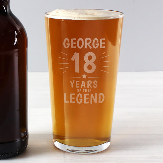 Personalised 18 Years Of This Legend Birthday Pint Glass